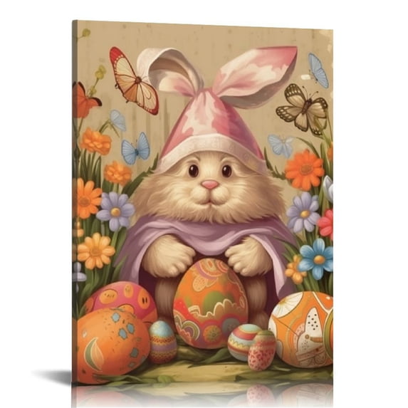 Sheronv Easter Bunny Eggs Flowers Fine Art Aesthetic Poster & Print Wall Painting for Home Decor - Canvas Print for Living Room Bedroom Office 16x20 in