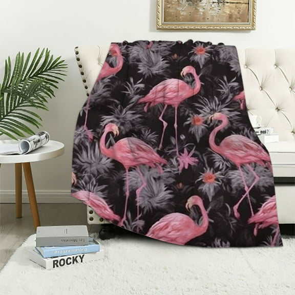 Sheronv Flamingos Flowers Warm Lightweight Blanket Soft Fleece Throw for Living Room Sofa Decor All Seasons Bed Gifts 60x80in