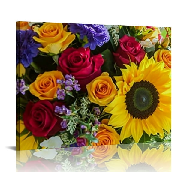 Sheronv Flowers Sunflowers Roses Canvas Prints Wall Art for Living Room Bedroom Home Office Decor 20x16in