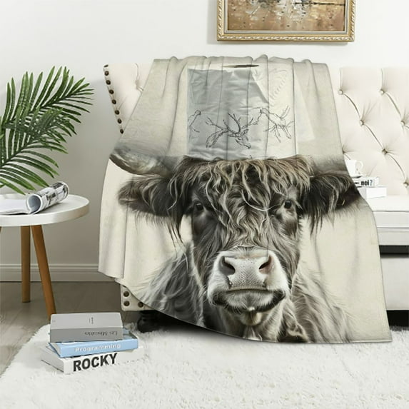 Sheronv Funny Cow Warm Lightweight Blanket Soft Fleece Throw for All Seasons, Living Room Sofa Decor Gifts, All Seasons 40x50in