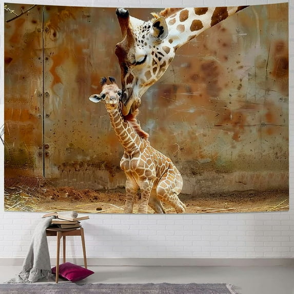 Sheronv Giraffe Mother and Baby Tapestry Wall Hanging Unique Style for Home Decor, Aesthetic Graphic Art for Living Room Bedroom Dorm, Mother's Day Gift 60x50inch