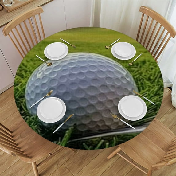 Sheronv Golf Ball Golf Club Grass Round Table Cover 100% Polyester Stain Resistant Washable Indoor Outdoor Tablecloth Kitchen Dining Wedding Parties Farmhouse Waterproof Fabric 31"-35
