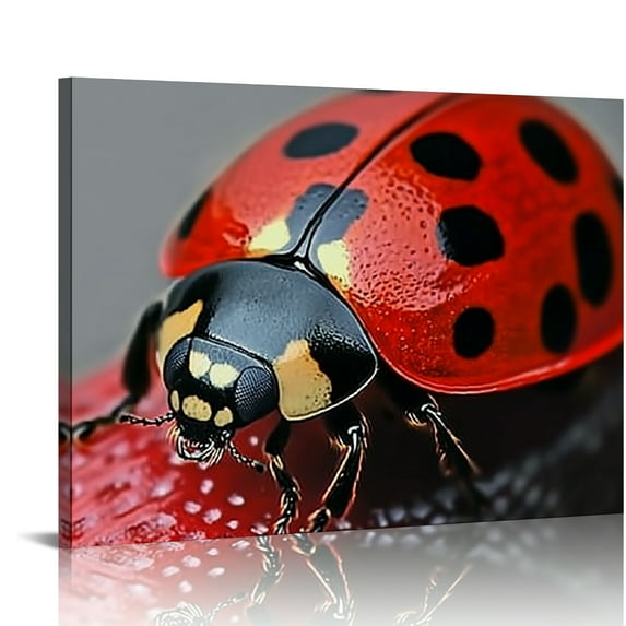 Sheronv Ladybug Canvas Wall Art Print for Living Room Bedroom Home Office Decor, High Resolution Image, Handmade, Waterproof, Tear Resistant, Perfect Gift, Easy to Frame 16x12in