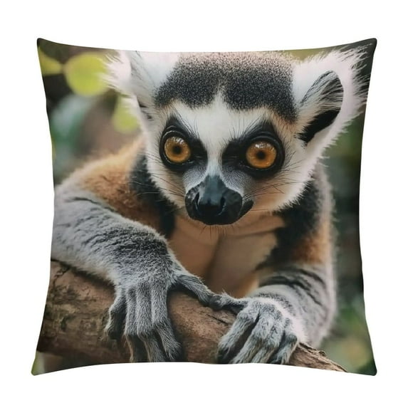 Sheronv Lemur and Tree Branch Graphic Decorative Throw Pillow Cover for Home Couch Living Room Sofa, Square Home Furnishing Short Plush Material 22x22in