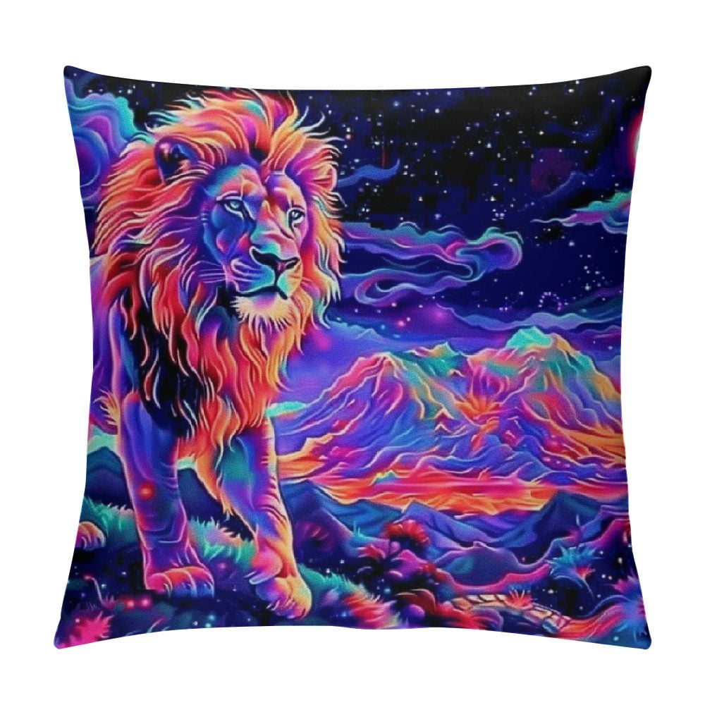 Sheronv Lion Mountain Psychedelic Landscape Decorative Cushion Cover