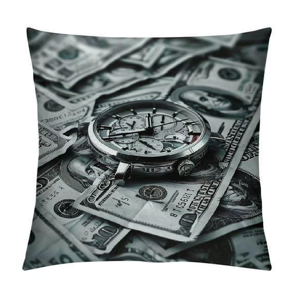 Sheronv Money Time Finance Graphic Decorative Throw Pillow Cover for Home Couch Living Room Sofa - High-Quality Cushion Case for Men Women Boys Girls - Year-Round Use 1PC 18x18in