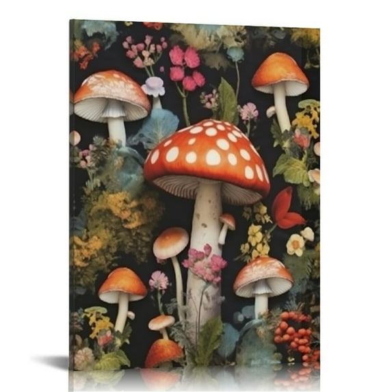 Sheronv Mushrooms Flowers Maximalism Fine Art Aesthetic Canvas Wall Art Print Poster for Living Room Bedroom Office Decor 16x20 in
