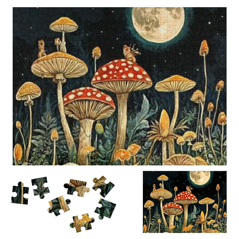 Sheronv Mushrooms Plants Full Moon Wooden Jigsaw Puzzle Horizontal ...