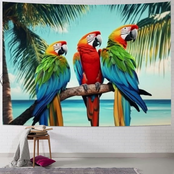 Sheronv Parrots Palm Trees Ocean Tapestry Wall Hanging Unique Style Graphic Tapestries Home Wall Decor Art for Living Room Bedroom Apartment Farmhouse Dorm 40x60inch