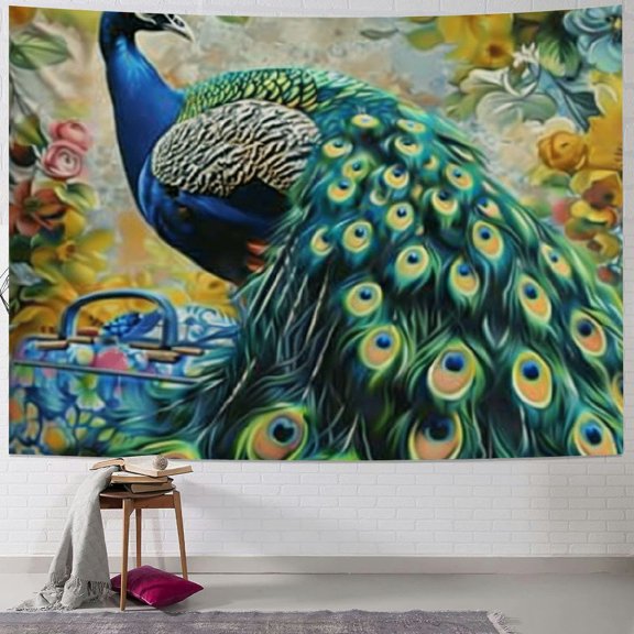 Sheronv Peacock Feathers Tapestry Wall Hanging Unique Style Graphic Tapestries Home Wall Decor Art Living Room Bedroom Apartment Farmhouse Dorm 50x40inch