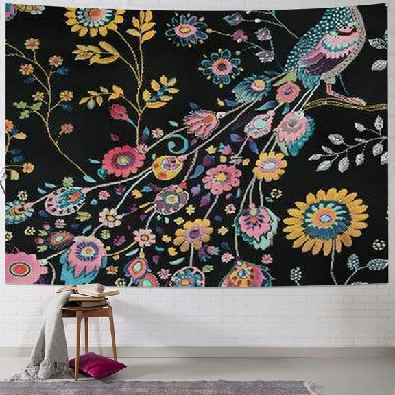 Sheronv Peacock Flowers Bird Tapestry Wall Hanging Unique Style Graphic Tapestries for Home Decor Living Room Bedroom Farmhouse Dorm 50x40inch