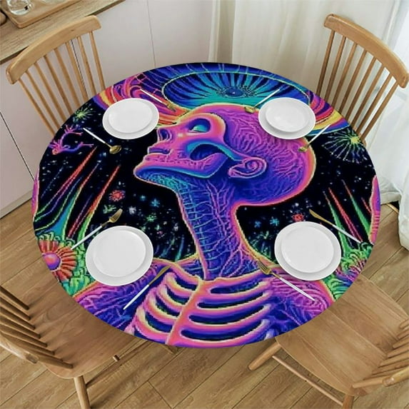 Sheronv Psychedelic Art Alex Grey Hologram Round Table Cover Stain Resistant Washable Indoor Outdoor Tablecloth Kitchen Dining Wedding Parties 100% Polyester 38"-42