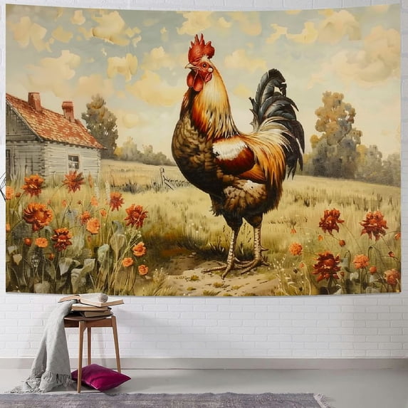 Sheronv Rooster Field House Tapestry Wall Hanging Unique Style for Home Wall Decor Art Living Room Bedroom Farmhouse Dorm 60x50inch