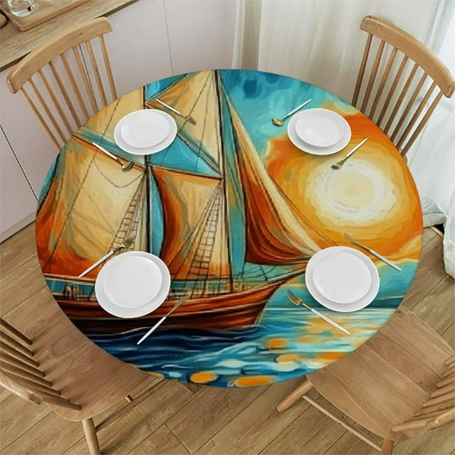 Sheronv Sailboat Ocean Sun Round Tablecloth 100 Polyester Stain