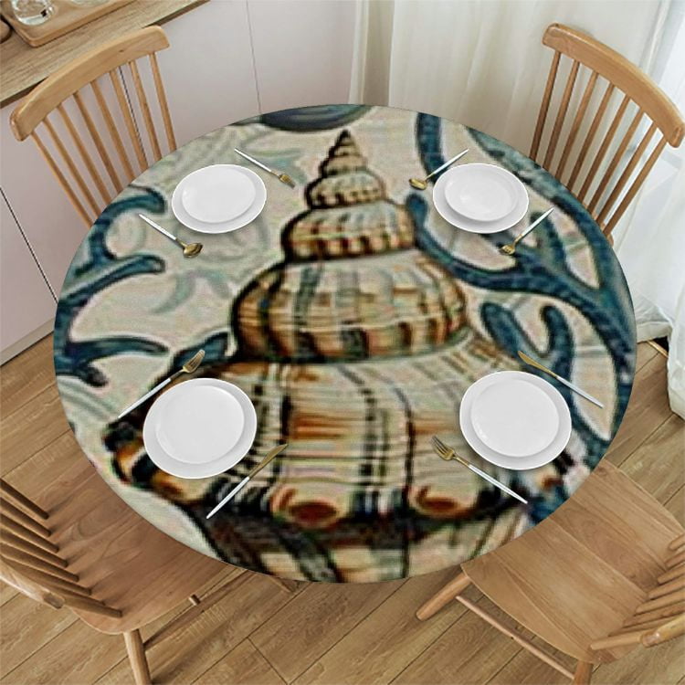 Shell Table Clothes Sheronv Sea Shell Seaweed Pattern Round Tablecloth Stain Resistant 42 ...