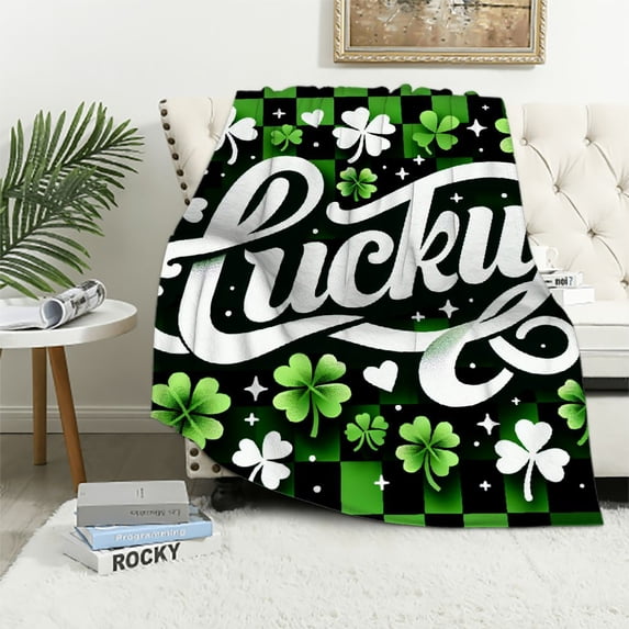 Sheronv Shamrocks Clovers Luck Warm Lightweight Blanket Soft Fleece Blankets All Seasons Flannel Material Saint Patrick's Day Throw Blanket 60x80in