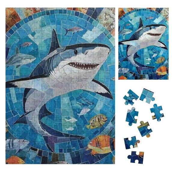 Sheronv Shark Marine Life Mosaic Vertical Wooden Jigsaw Puzzle - Ideal Gift for Family and Friends 300PCS