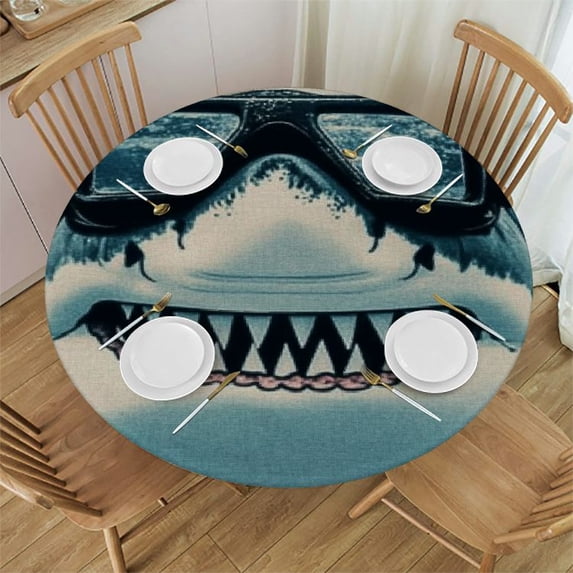 Sheronv Shark Masks Goggles Round Tablecloth Stain-Resistant & Washable 100% Polyester Tablecloth for Home Kitchen Outdoor Decoration 42"-46