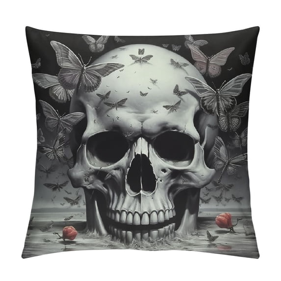 Sheronv Skull Moths Butterflies Graphic Decorative Throw Pillow Cover for Home Couch Living Room Bed Sofa - Short Plush Pillowcase 1PC 12x12in