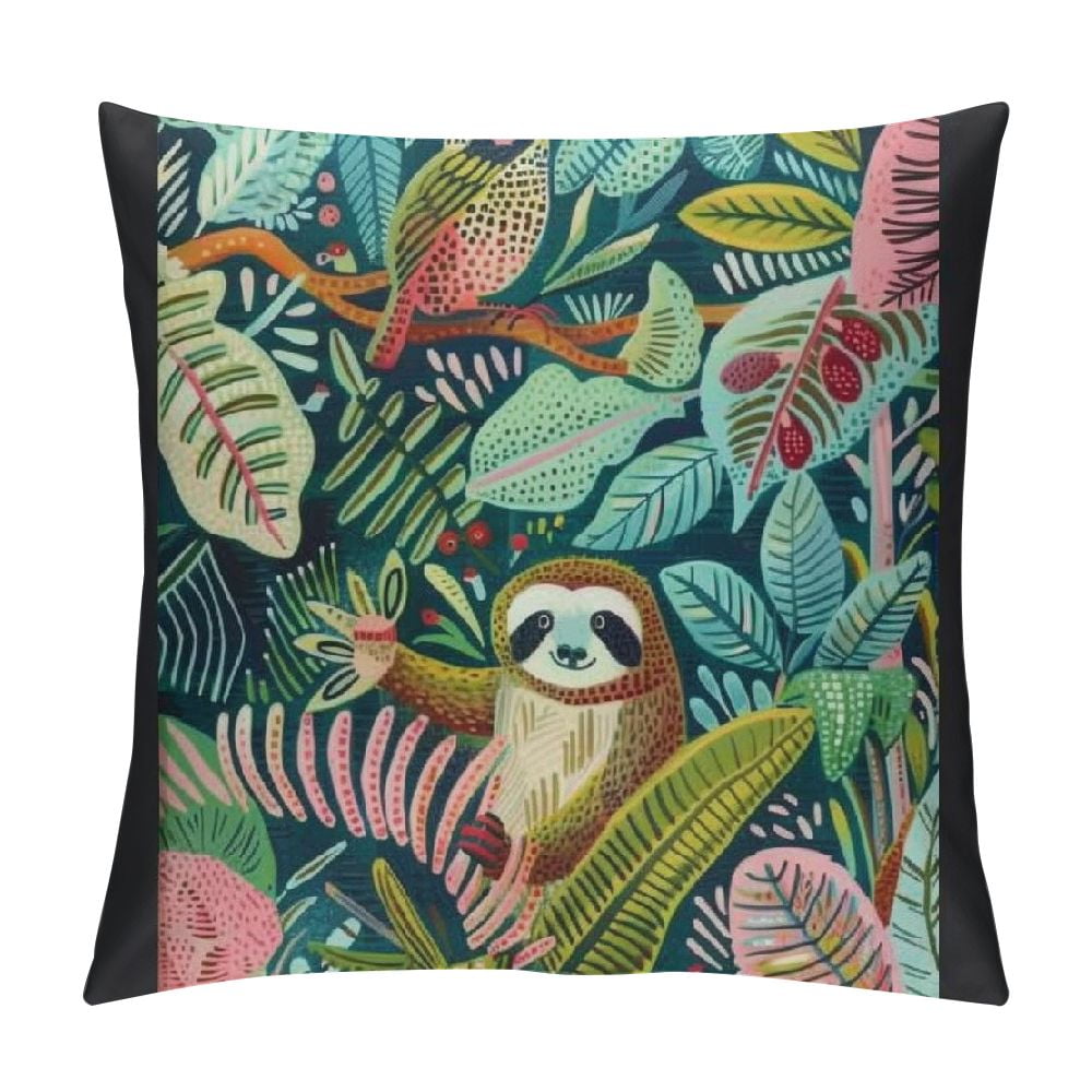 Sheronv Sloth Bird Jungle Graphic Decorative Pillow Cover for Home ...