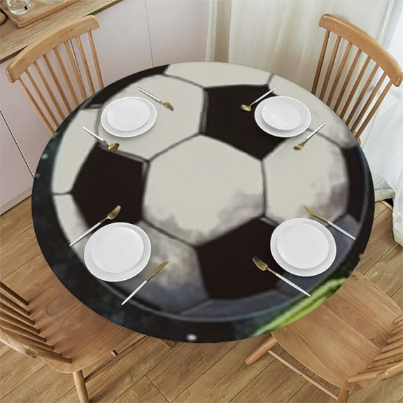 Sheronv Soccer Balls Round Tablecloth with Elastic Edge, Stain Resistant & Washable for Indoor Outdoor Kitchen Dining Wedding Parties 54"-58