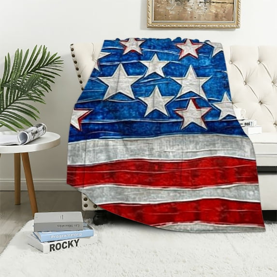Sheronv Stars Stripes Americana Warm Lightweight Blanket Soft Fleece Throw Blanket for All Seasons 50x60in