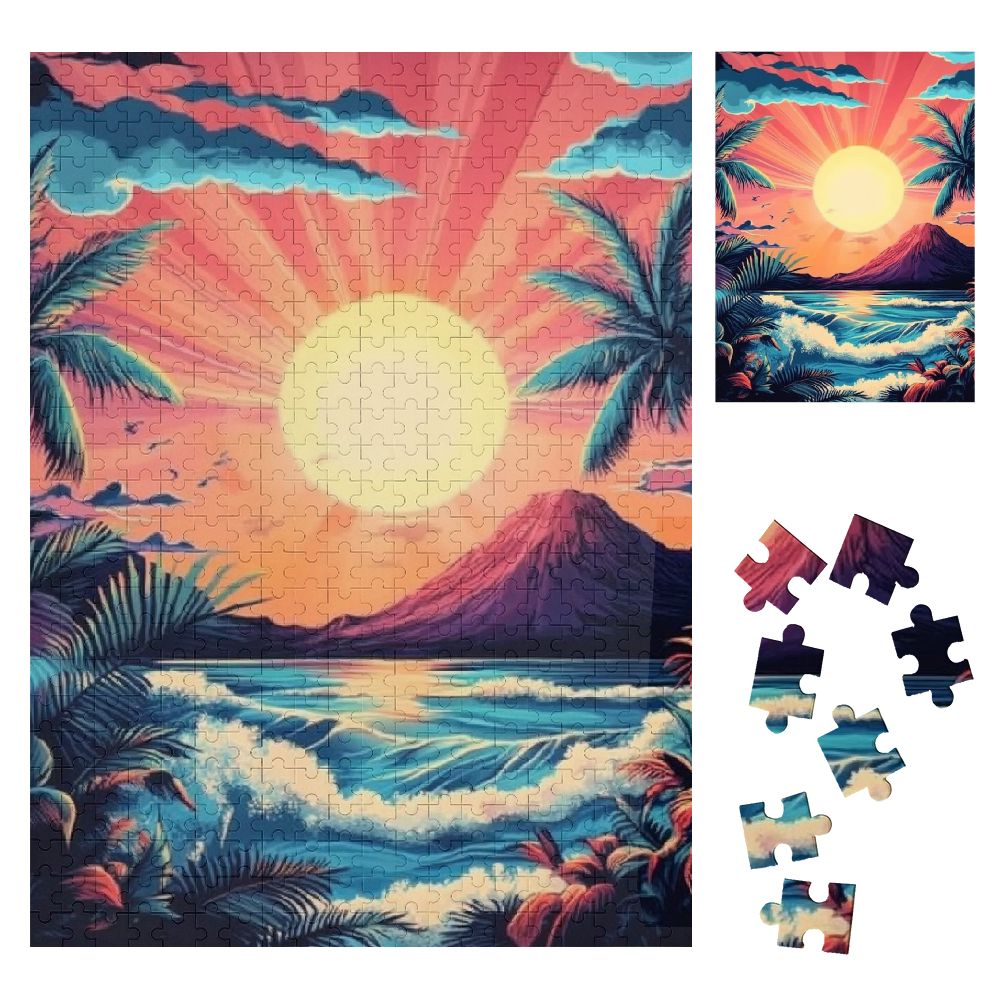 Sheronv Sunset Palm Trees Mountain Wooden Jigsaw Puzzle Vertical ...