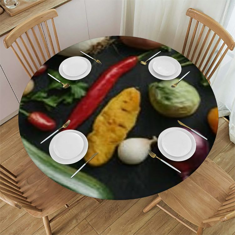 Sheronv Vegetables Round Tablecloth 100 Polyester Waterproof Resistant