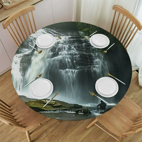 Sheronv Waterfall Rocks Person Round Tablecloth Stain Resistant & Washable - Perfect for Indoor/Outdoor Dining, Kitchen, Wedding, Parties, Picnics, and Camping - 100% Polyester Fiber 46"-50