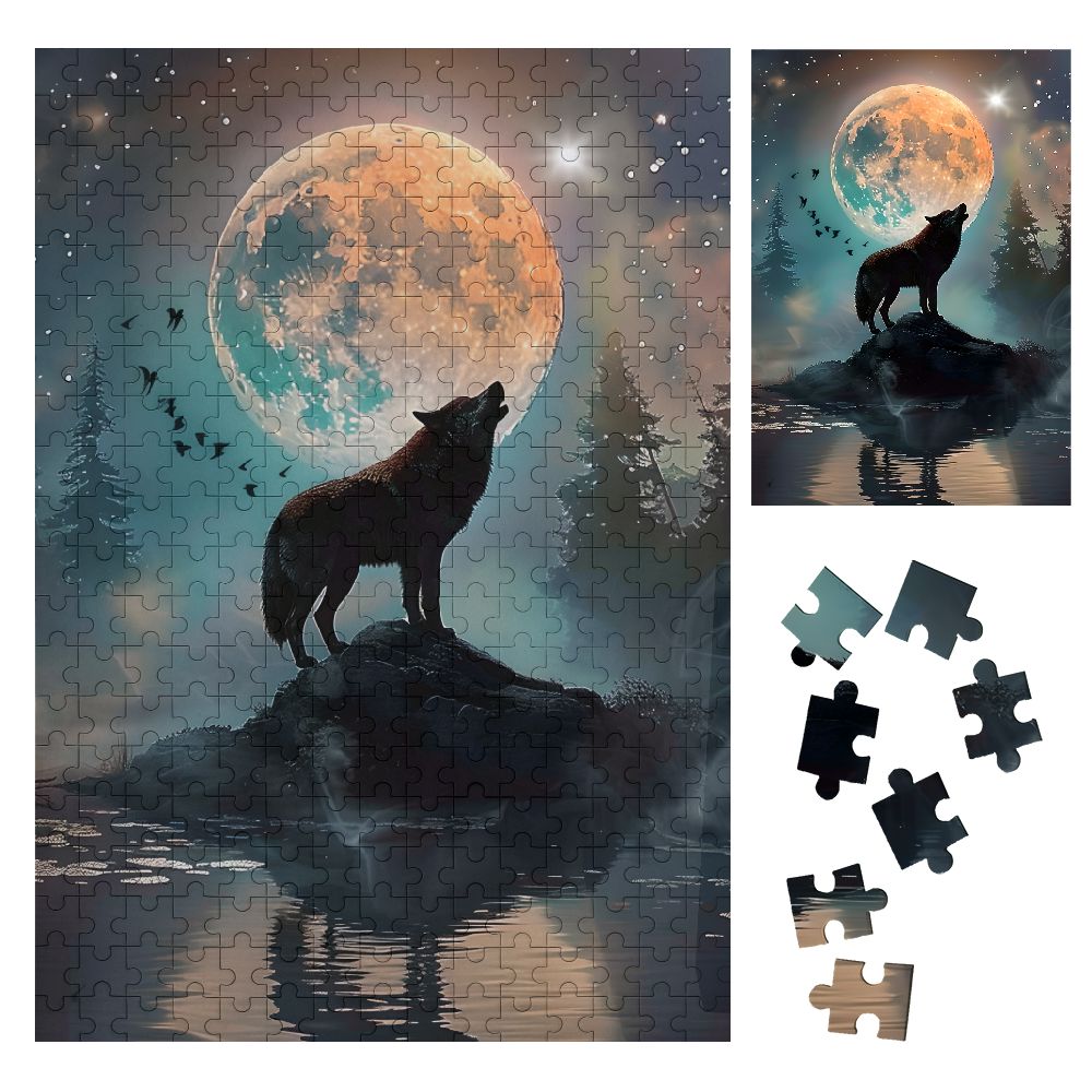 Sheronv Wolf Full Moon Gothic Art Wooden Jigsaw Puzzle Vertical ...