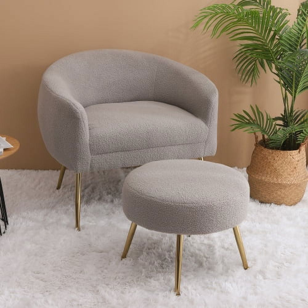 Sherpa Accent Chair Grey Accent Chair with Ottoman Gold Legs Modern Accent Chair for Living Room Bedroom or Reception Room