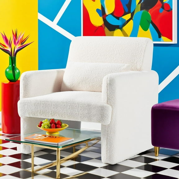 Sherpa Accent Chair Mid Century Modern Living Room Chair with Pillow Fluffy Single Sofa Chair Upholstered Arm Chair Oversized Reading Chair Comfy Chair for Bedroom/Office/Cafe (WINTER)