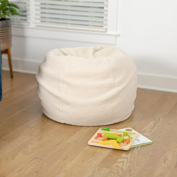 Sherpa Bean Bag Chair, Classic Refillable Bean Bag Chair for Kids and Teens, Small, Natural