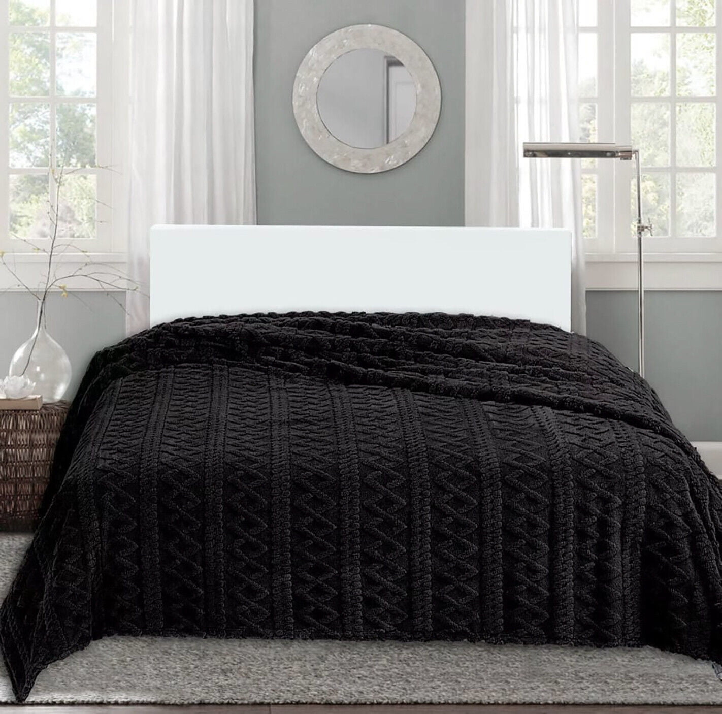 Sherpa Black Embossed Throw Plush Cozy Super Soft Bed Blanket - Walmart.com