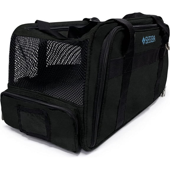Sherpa Black Expandable, Airline Approved & Guaranteed On Board Travel Pet Carrier, 19.5" L X 11" W X 10.5" H