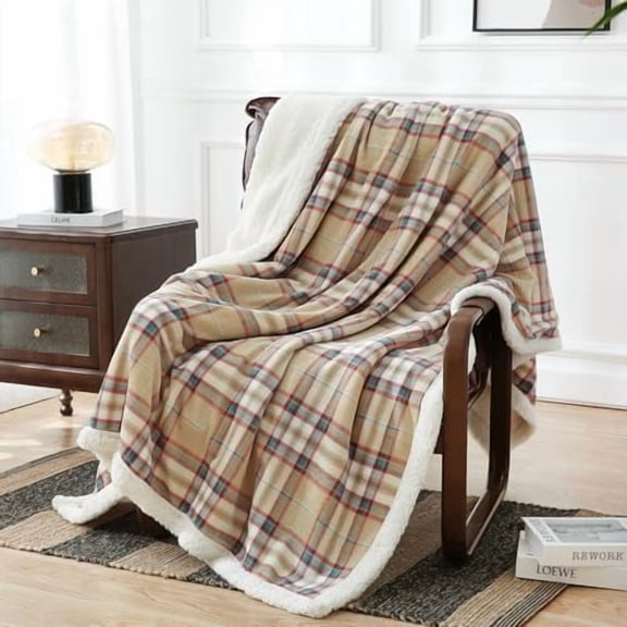 Sherpa Blanket Twin Plaid Thick Bed Blanket, 80”*90”Super Soft Flannel Fuzzy Fleece Reversible Velvet Plush Warm Blanket for Couch (Yellow Red Check)