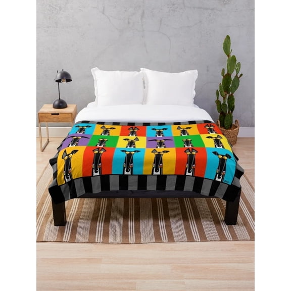 Sherpa Blanket with Cartoon Greyhound Design – Soft Fleece Throw, Multiple Sizes