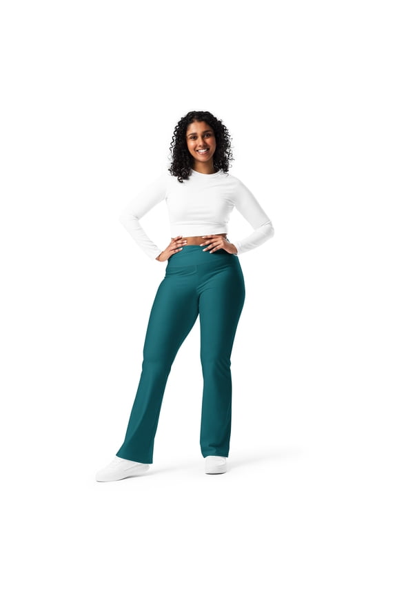 Sherpa Blue Flare Leggings, Dk Teal Flare Leggings