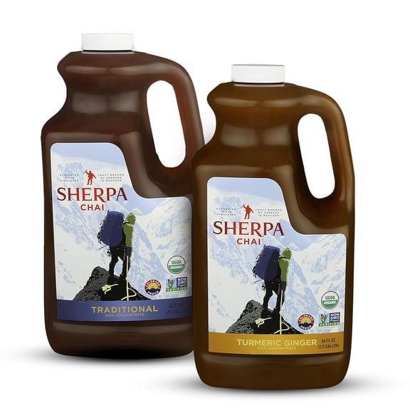 Sherpa Chai Tea Concentrate - Flavours: Turmeric Ginger & Traditional - Hand Crafted Black Tea Concentrate - Authentic Chai Recipe Brewed by Nepali Sherpas