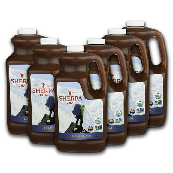 Sherpa Chai Traditional Organic Chai Tea Concentrate, 384 oz - Himalayan Black Tea Concentrate w/Freshly Pressed Ginger - Authentic Recipe Brewed by Nepali Sherpas - Chai Tea Gift for Tea Lovers