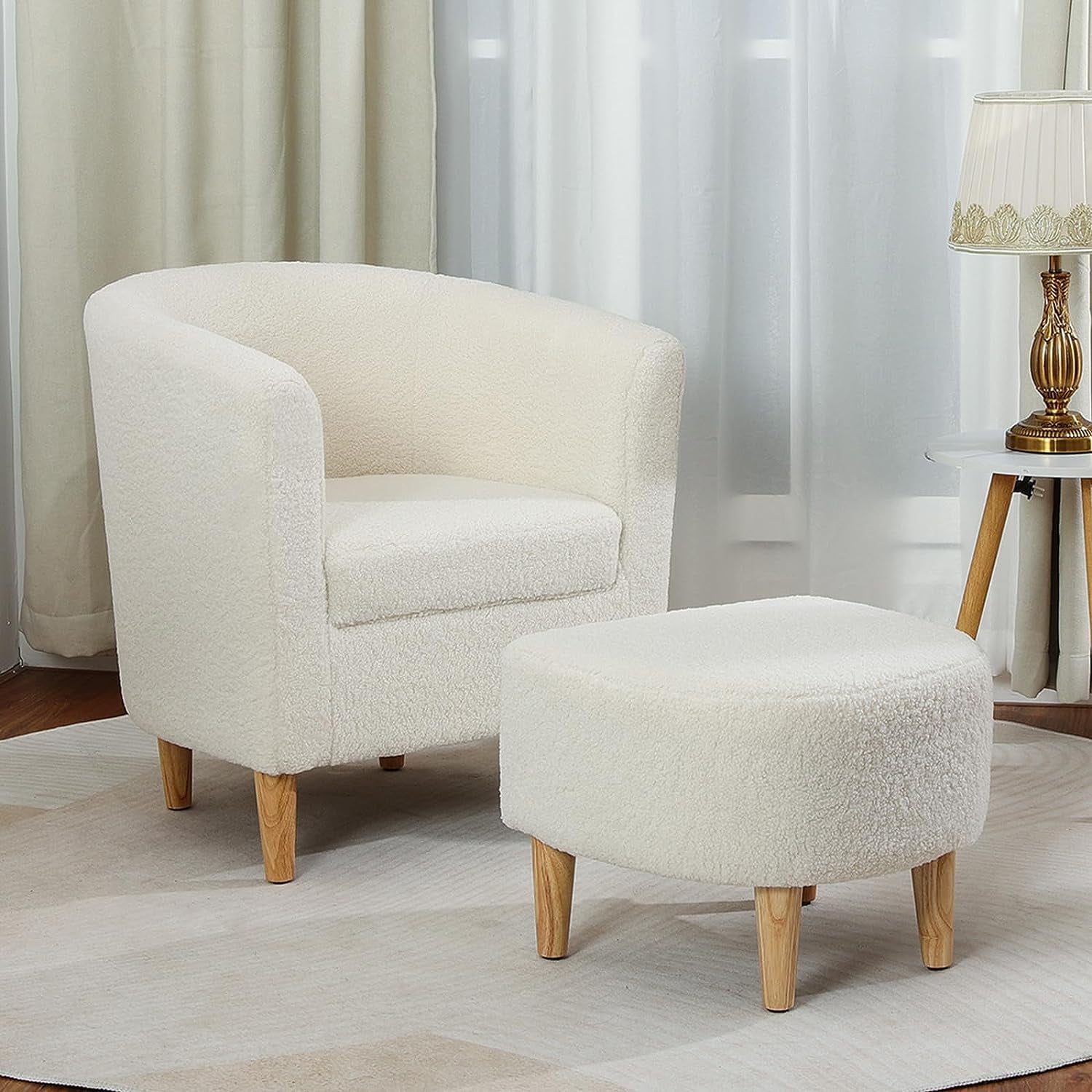 Sherpa Chair, Accent Chair White Fluffy Chair Teddy Barrel Chair with