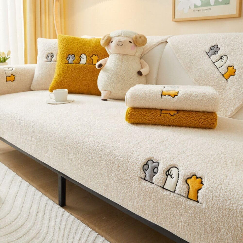 Sherpa Couch Cover, Thick Fuzzy Sherpa Fleece Non-Slip Sofa Cover