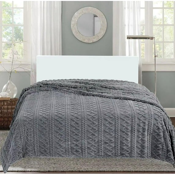 Sherpa Dark Grey Embossed Throw Plush Cozy Super Soft Bed Blanket