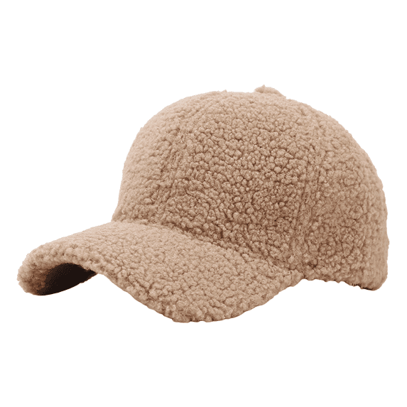Sherpa Fleece Baseball Cap for Women Winter Warm Teddy Fuzzy Hat Retro Curved Brim Solid Color Duckbill Sun Hat Brown