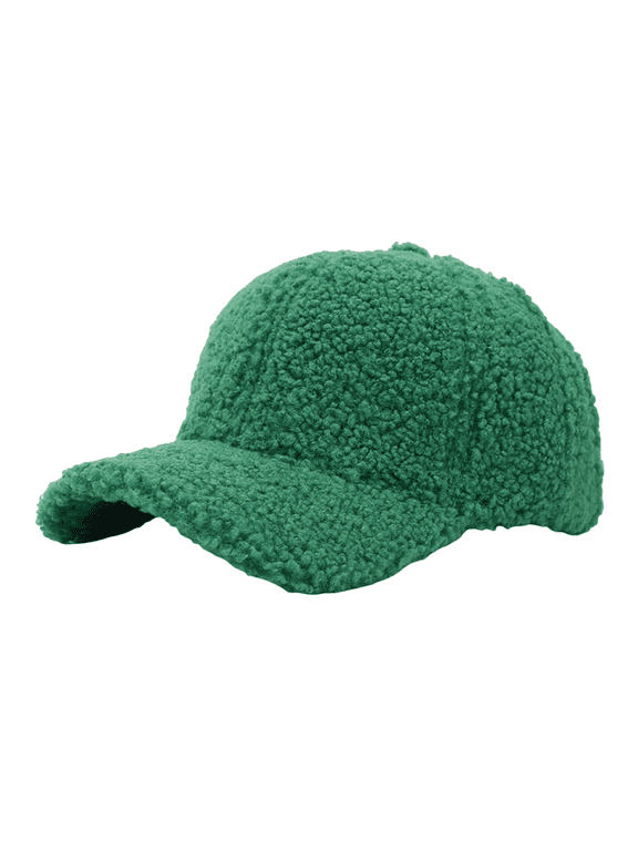 Sherpa Fleece Baseball Cap for Women Winter Warm Teddy Fuzzy Hat Retro Curved Brim Solid Color Duckbill Sun Hat Green
