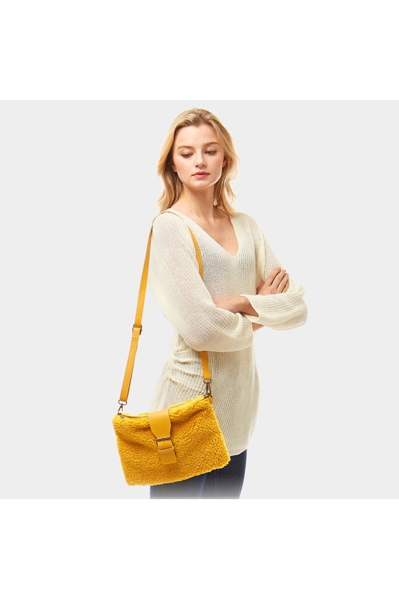 Sherpa Fleece Belt Crossbody Bag