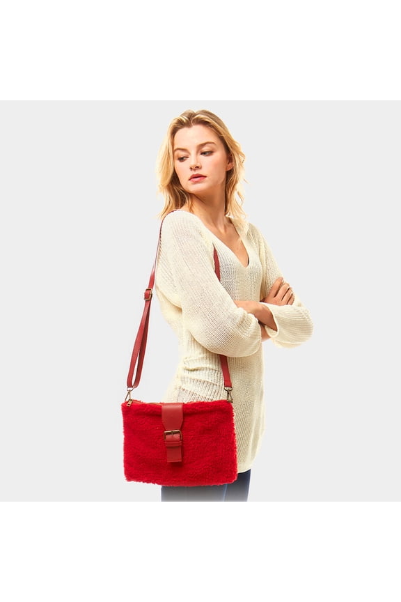 Sherpa Fleece Belt Crossbody Bag