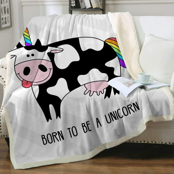 Sherpa Fleece Blanket Cartoon Cow Pattern Throws Cute Farm Animals Blanket Warm and Plush Throw Blanket for Bed Sofa Travel Couch,Unicorn Cow,Baby(30"x40")