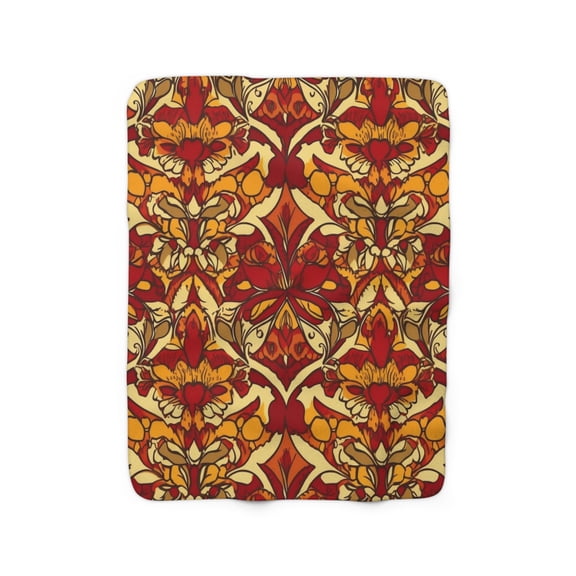 Sherpa Fleece Blanket, Jacobean Pattern