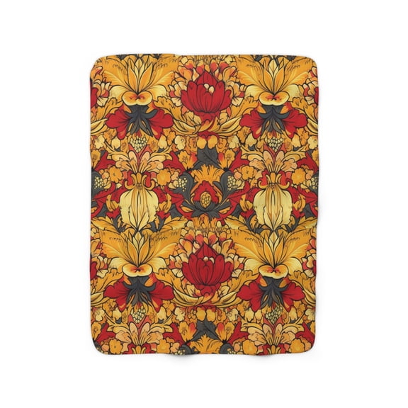 Sherpa Fleece Blanket, Jacobean Pattern